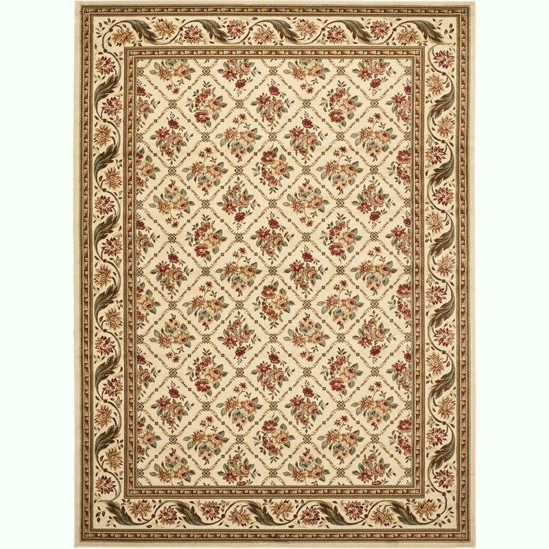 Ivory Floral Rectangular Medium Pile Area Rug