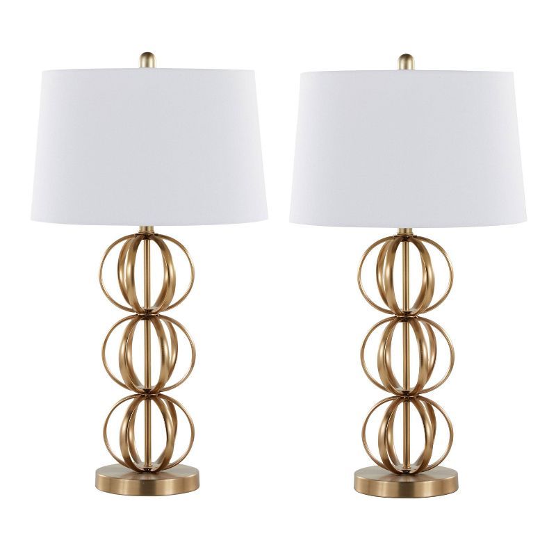 White and Gold 29.5" Metal Table Lamp Set with Linen Shade