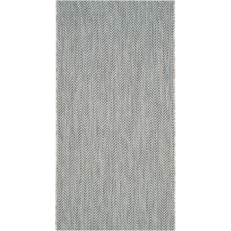 Aqua and Grey Non-slip Synthetic Indoor/Outdoor Runner Rug