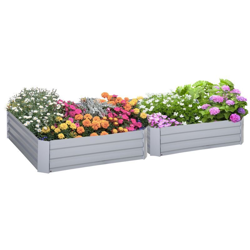 Gray Galvanized Steel Raised Garden Bed Planter Set