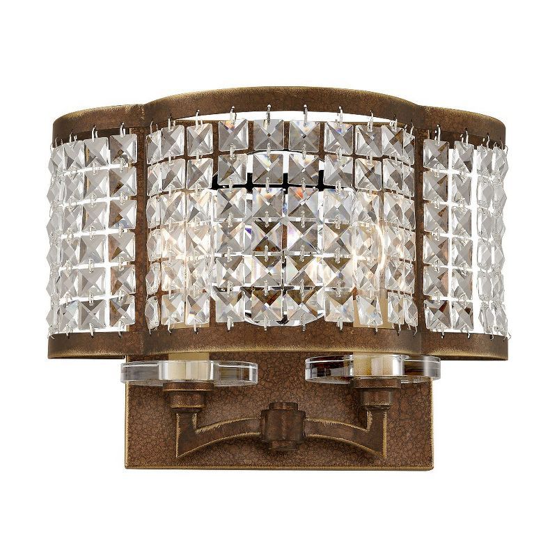 Elegant Dual-Light Palacial Bronze Sconce with Crystal Shade