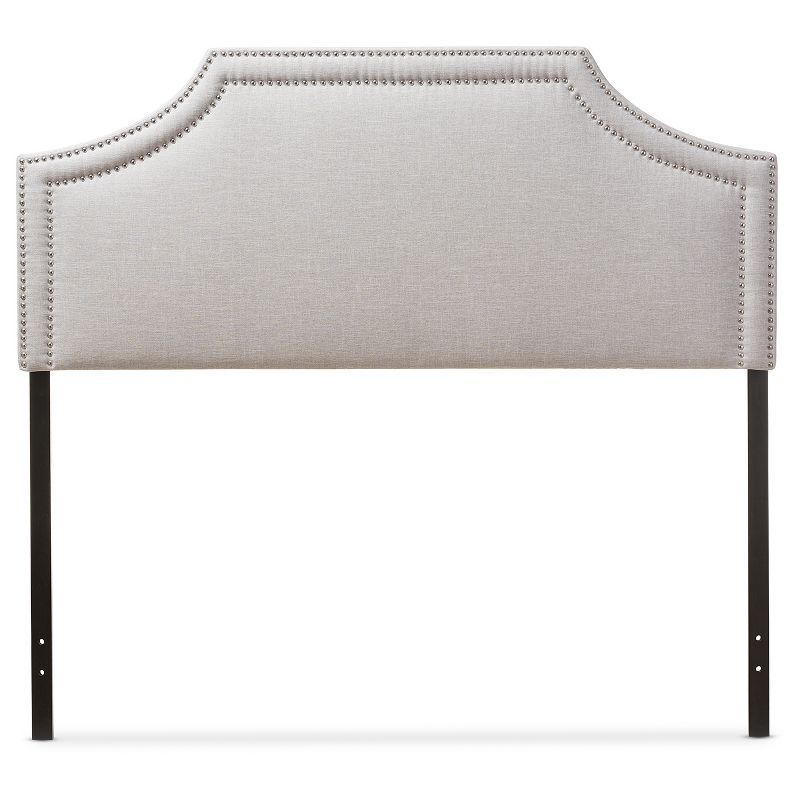 Greyish Beige Upholstered Full Headboard with Nailhead Trim