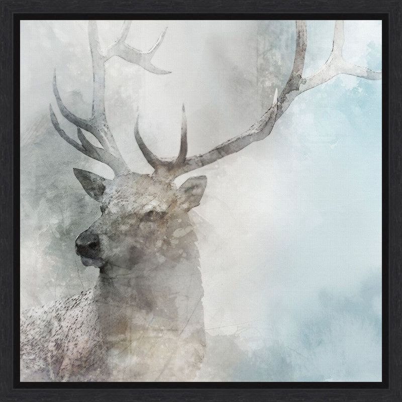 Mystical Stag Abstract Canvas Wall Art in Gray and White