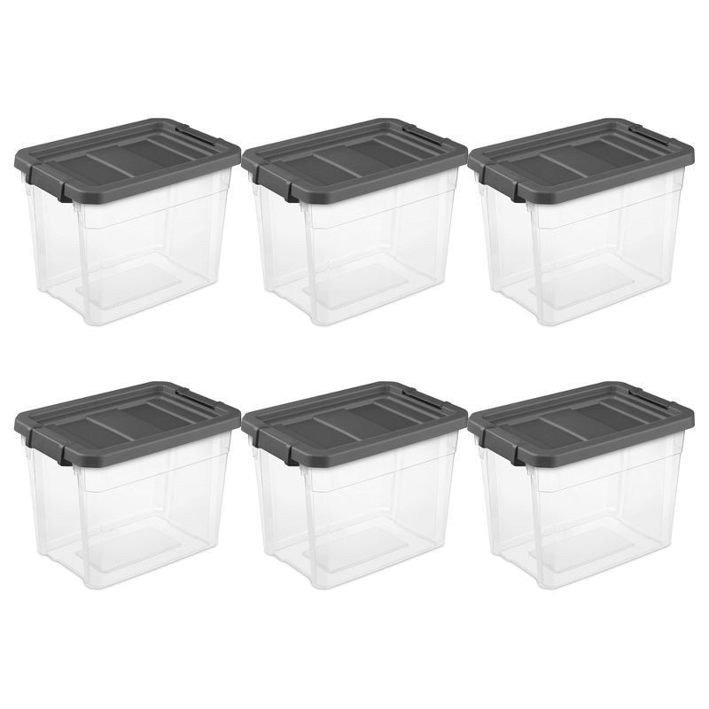 30 Quart Clear Plastic Stackable Storage Bins with Gray Lids, 6-Pack