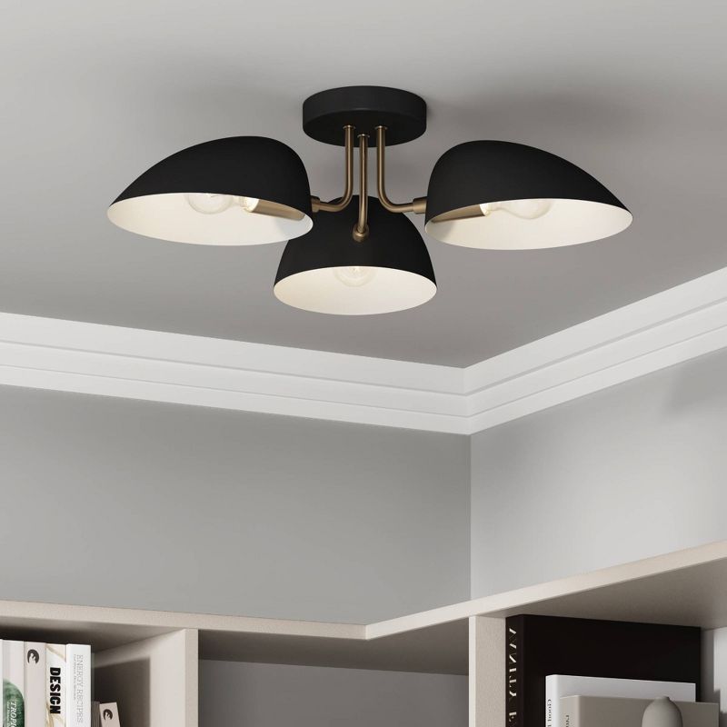 Argo Black and Brass 3-Light Semi Flush Mount Ceiling Fixture