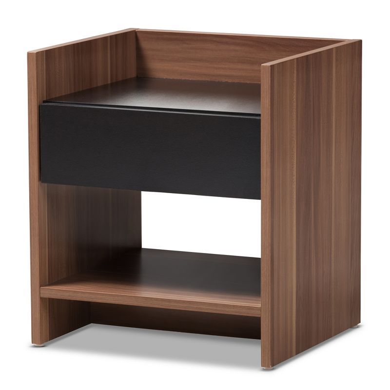 Vanda 1-Drawer Black and Walnut Brown Nightstand