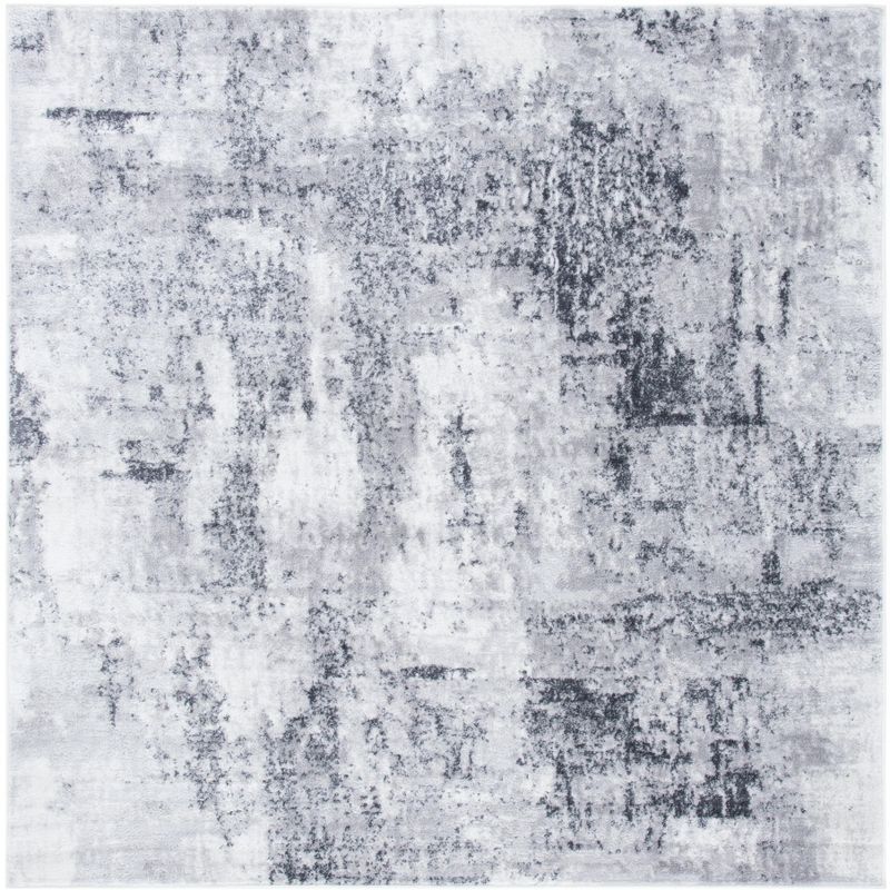 Amelia 6'7" Square Grey and Ivory Abstract Area Rug