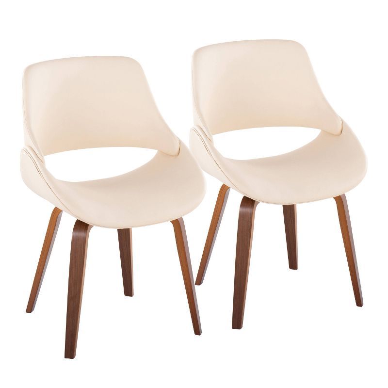 Set of 2 Cream Faux Leather Mid-Century Modern Dining Chairs