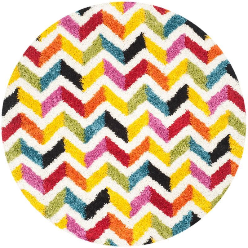 Ivory Round Hand-Knotted Shag Kids Area Rug