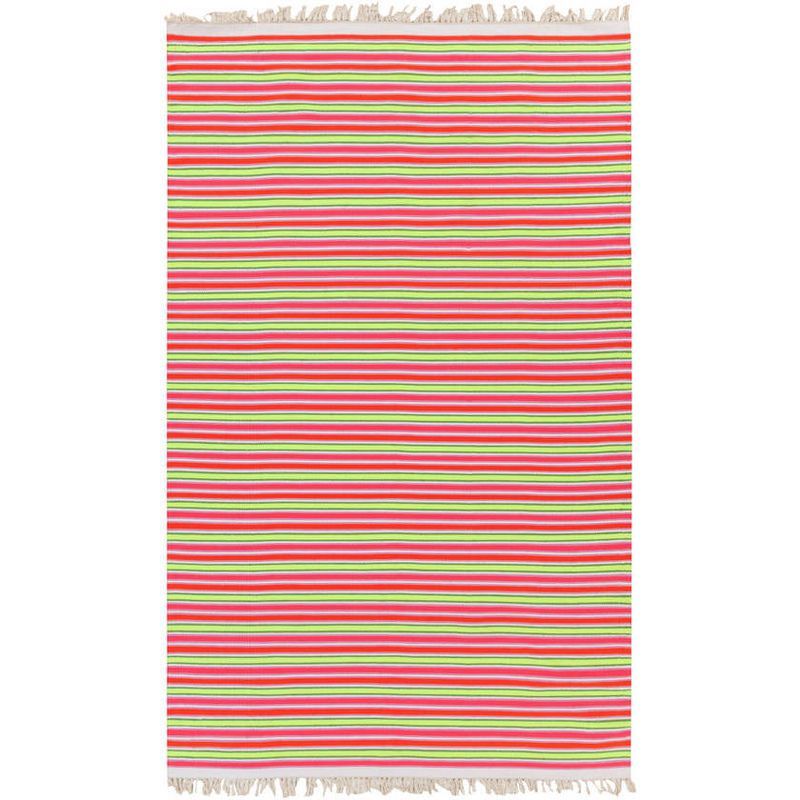 Triana Hot Pink and Green Striped Wool Area Rug 5'x8'