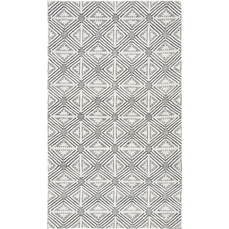 Ivory and Black Flat Woven Wool Rectangular Rug, 5' x 8'