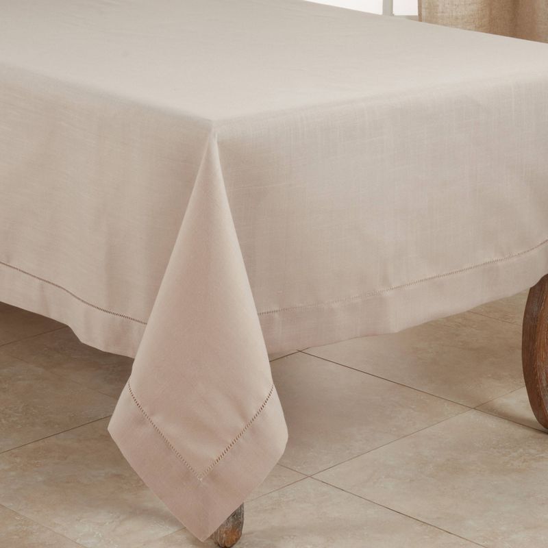 Taupe Hemstitch Border Square Polyester Tablecloth