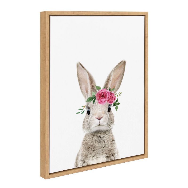 Natural Framed Canvas Flower Crown Bunny Nursery Art