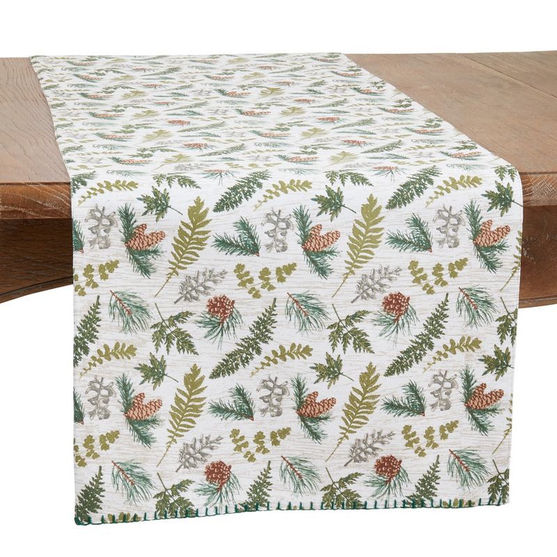 Green Cotton Forest Foliage Table Runner, 16" x 72"