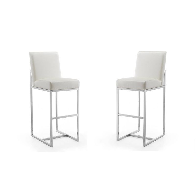 Pearl White Polished Chrome Faux Leather Bar Stools (Set of 2)