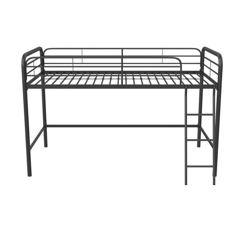 Black Twin Metal Loft Bed with Guard Rails and Ladder