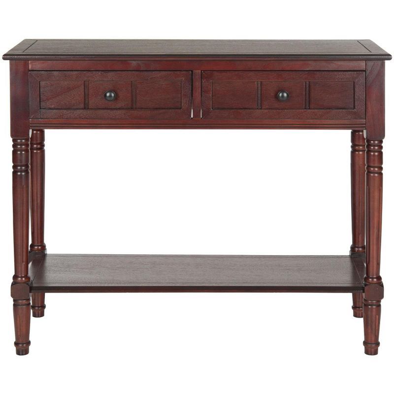 Transitional Dark Cherry Wood & Metal Console Table with Storage