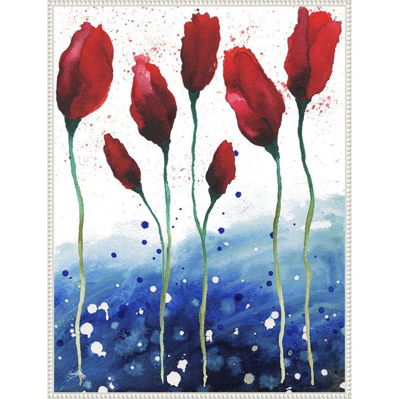 Patriotic Floral Abstract Red and Blue Canvas Wall Art