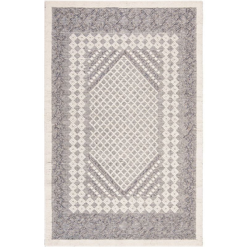 Natura Blue and Cream Handwoven Wool Area Rug 6' x 9'