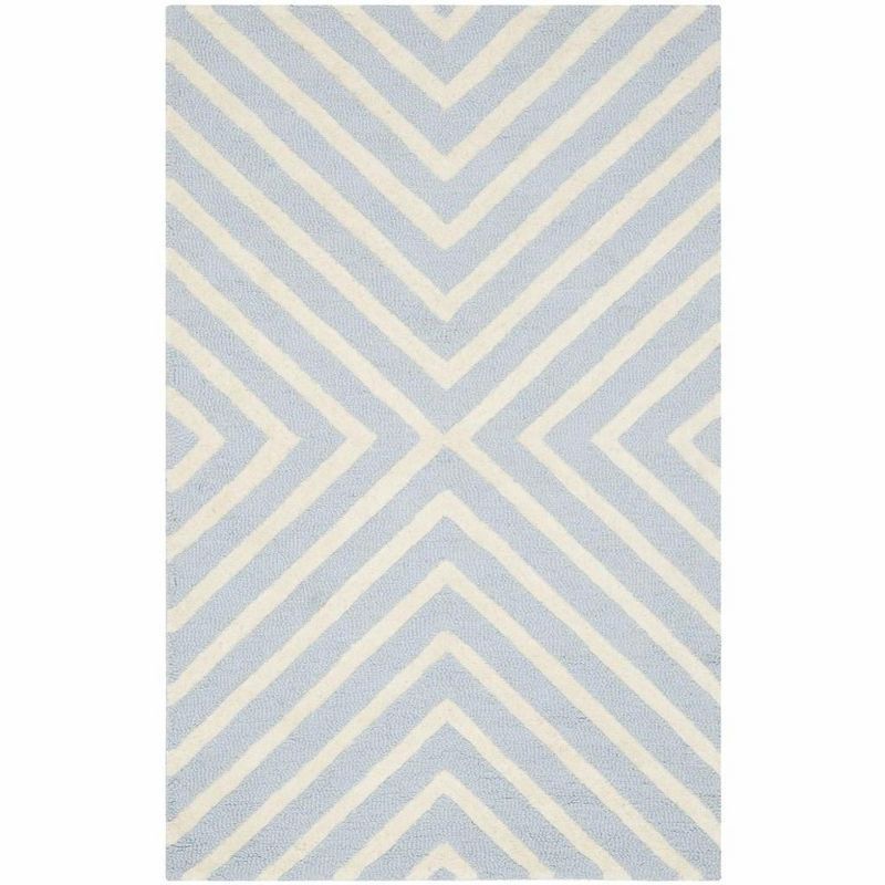 Light Blue and Ivory Hand-Tufted Wool Area Rug, 3' x 5'