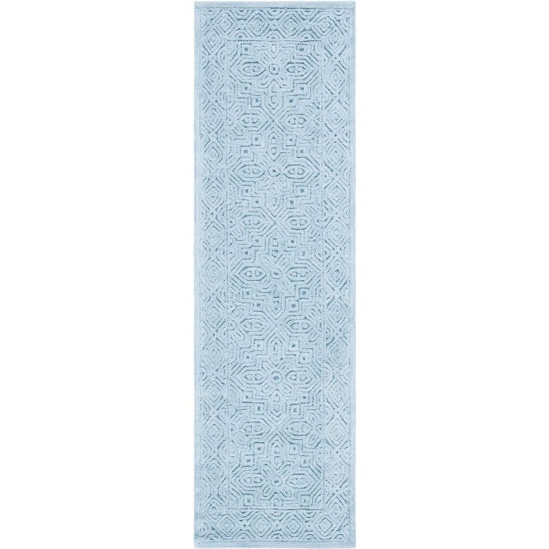 Hand-Tufted Geometric Blue Wool Runner Rug - 27in x 8in