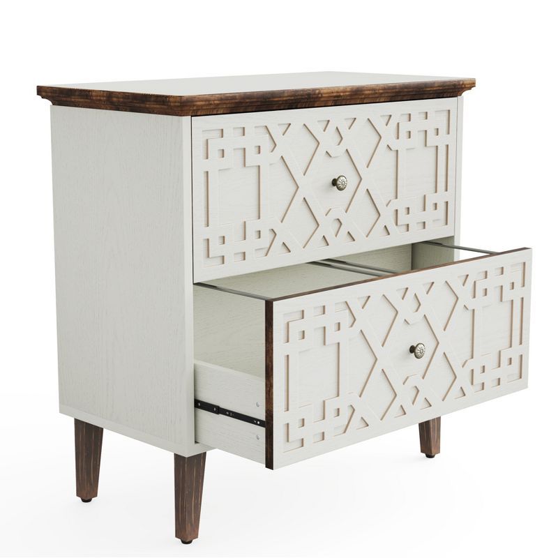 White and Rustic Brown 2-Drawer Wood File Cabinet