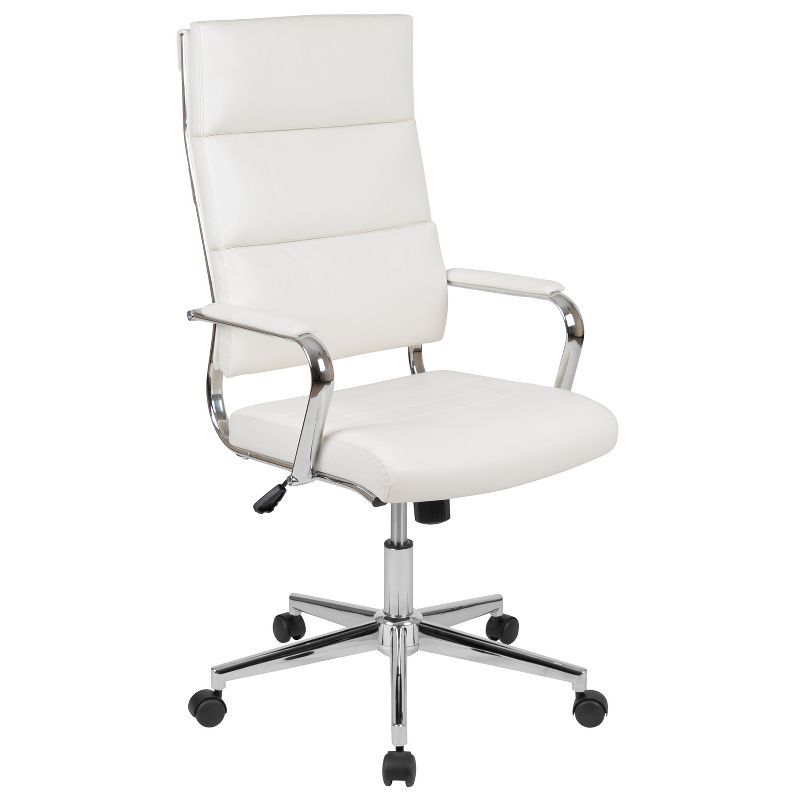 Exquisite White LeatherSoft & Chrome High-Back Executive Swivel Chair