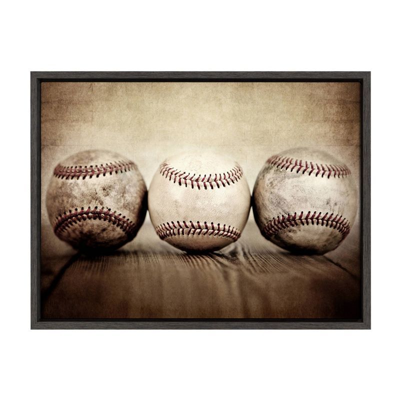 Three Vintage Baseballs Framed Canvas Wall Art for Kids