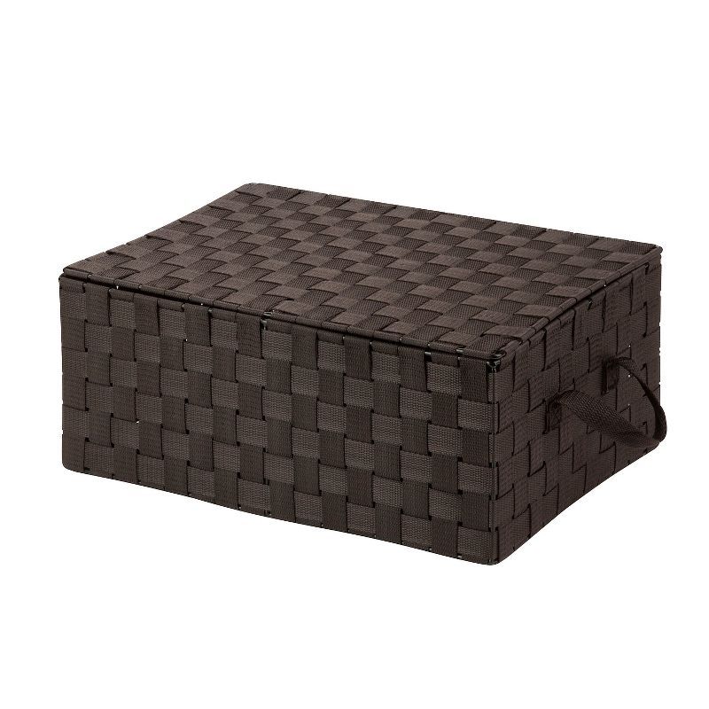 Espresso Woven Fabric Rectangle Storage Bin with Hinged Lid