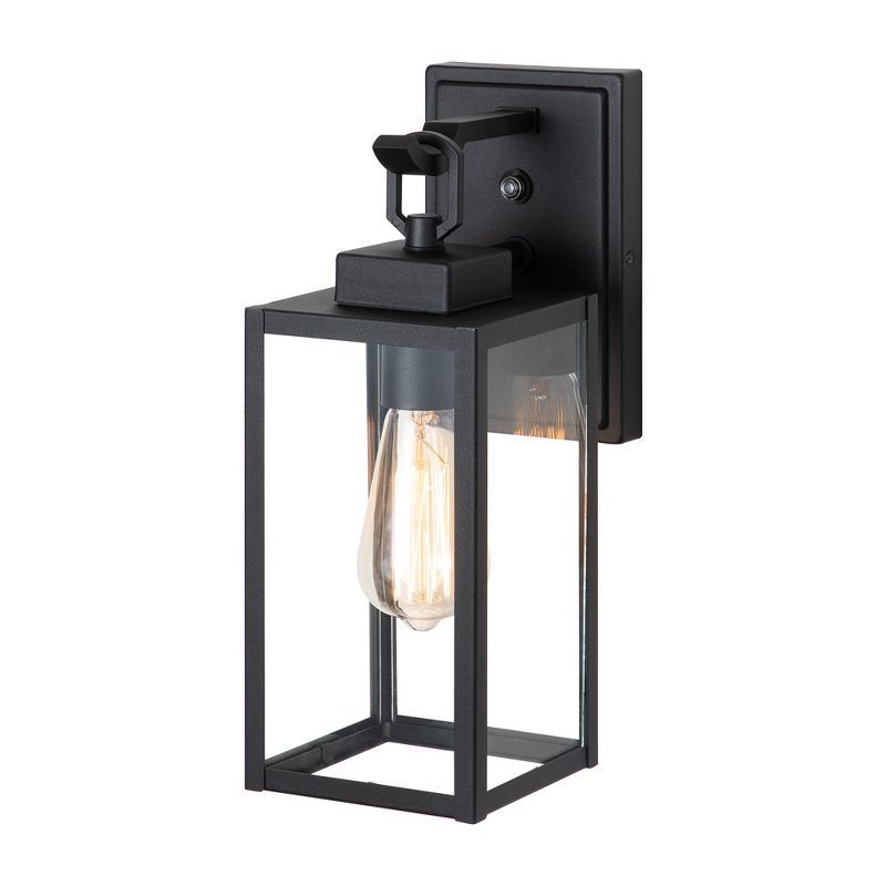 Matte Black Rectangular Metal Lantern Sconce with Clear Glass