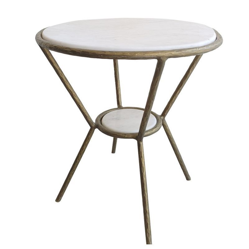 Refuge Round White Marble and Gold Metal Side Table