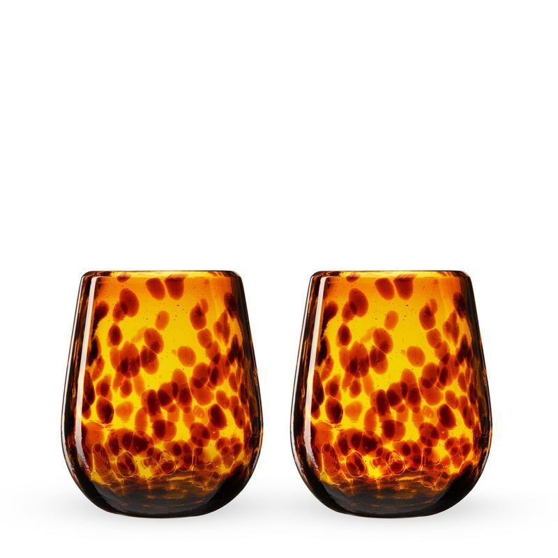 Amber Speckled Recycled Glass Stemless Wine Glasses, Set of 2