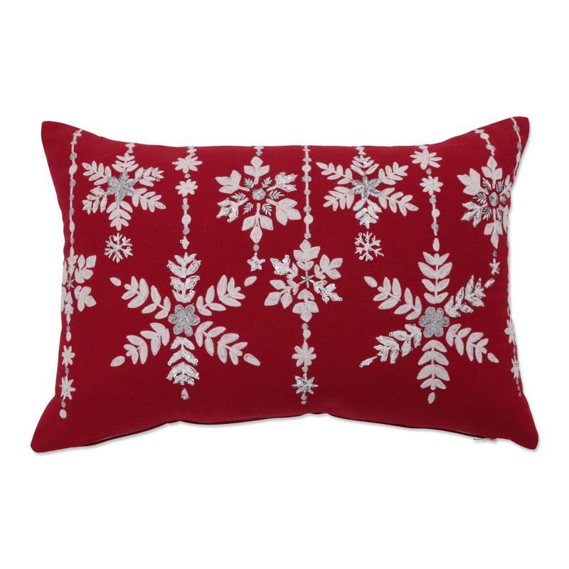 Red and Silver Snowflakes Christmas Lumbar Throw Pillow