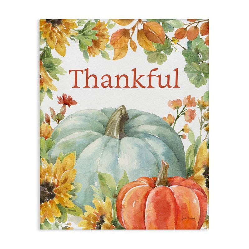 Thankful Fall Harvest Canvas Wall Art with Pumpkins