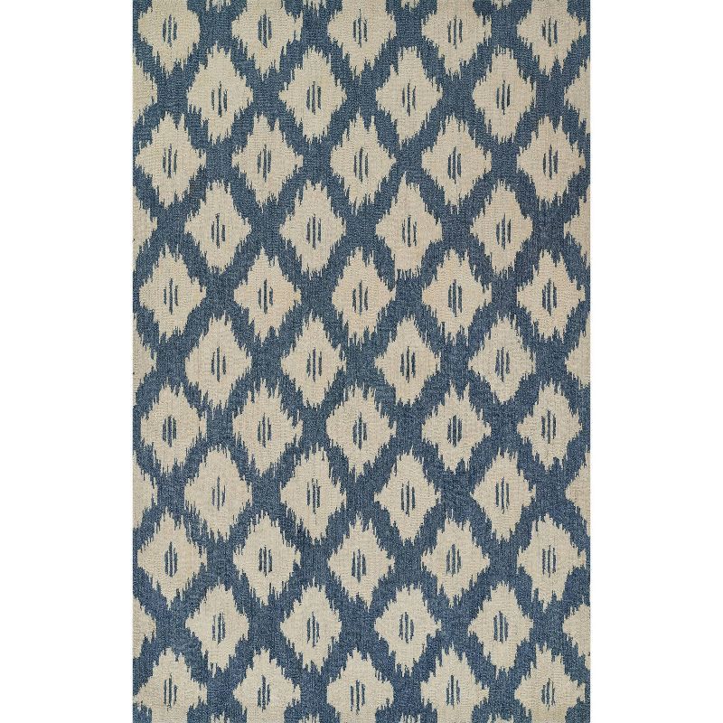 Slate Blue Hand Tufted Wool Ikat Rug, 3'6" x 5'6"