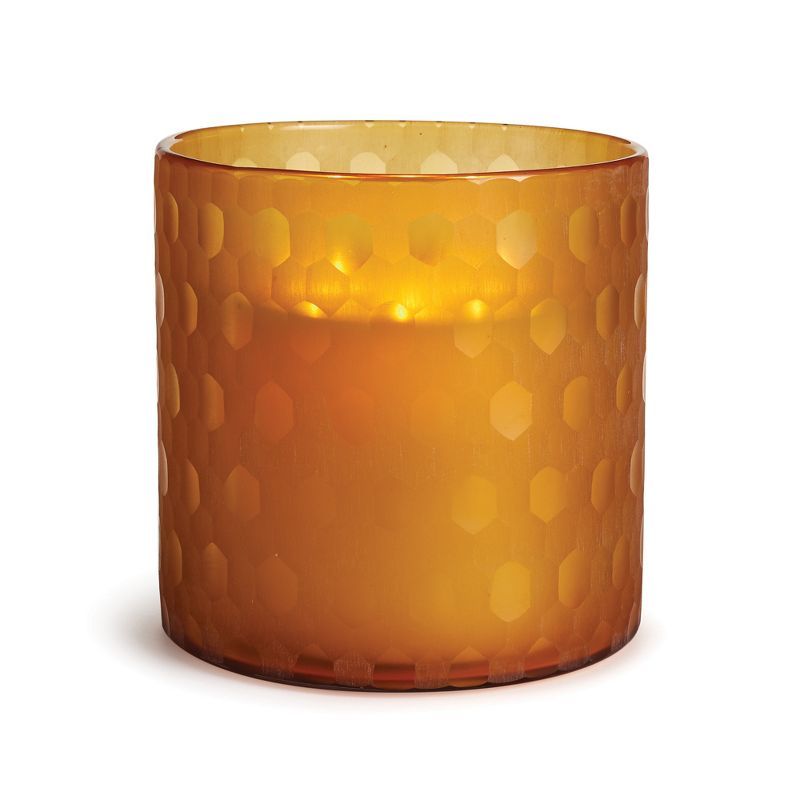 Amber Etched Glass Flameless LED Hurricane Candle Holder