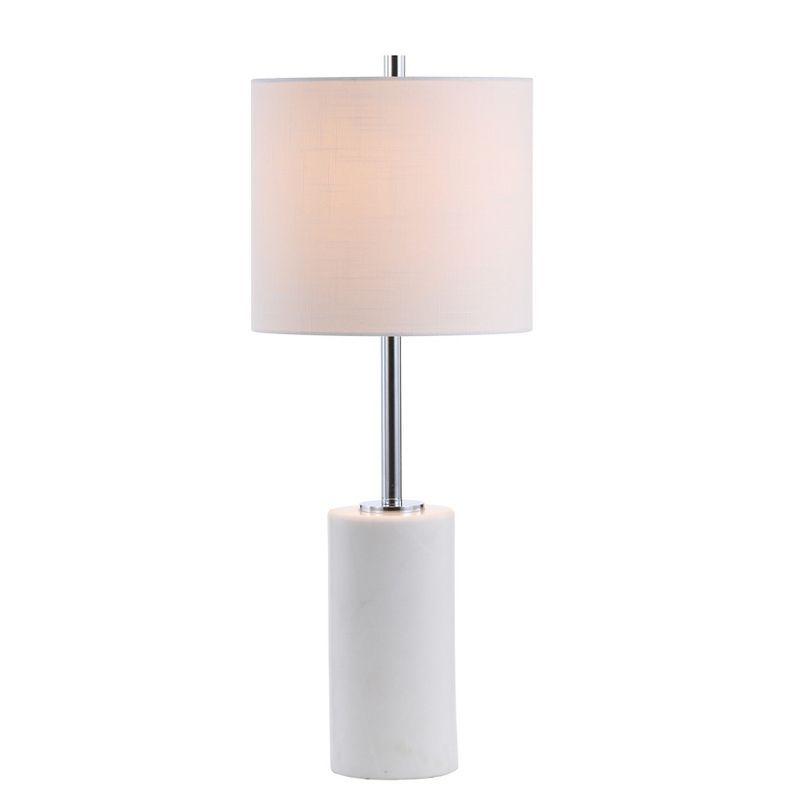 White Marble and Chrome Cylinder Table Lamp with Drum Shade