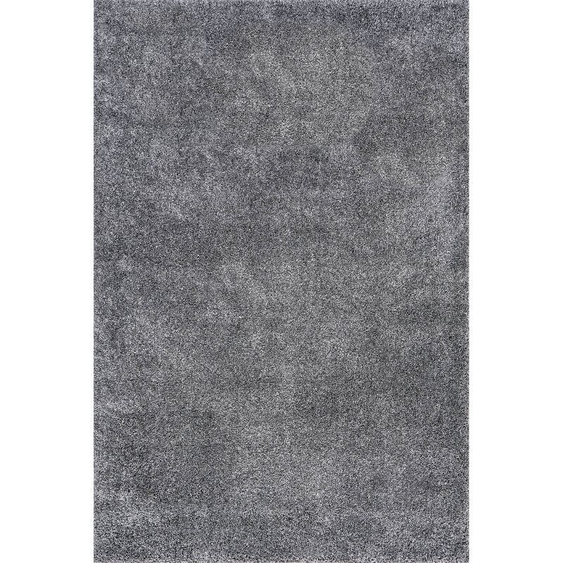 Luxurious Gray Synthetic Round Shag Rug, 5'3" x 7'6"