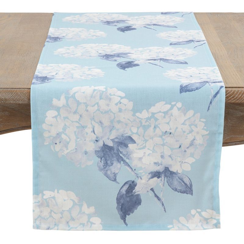 Aqua Hydrangea Polyester Table Runner 16" x 90"