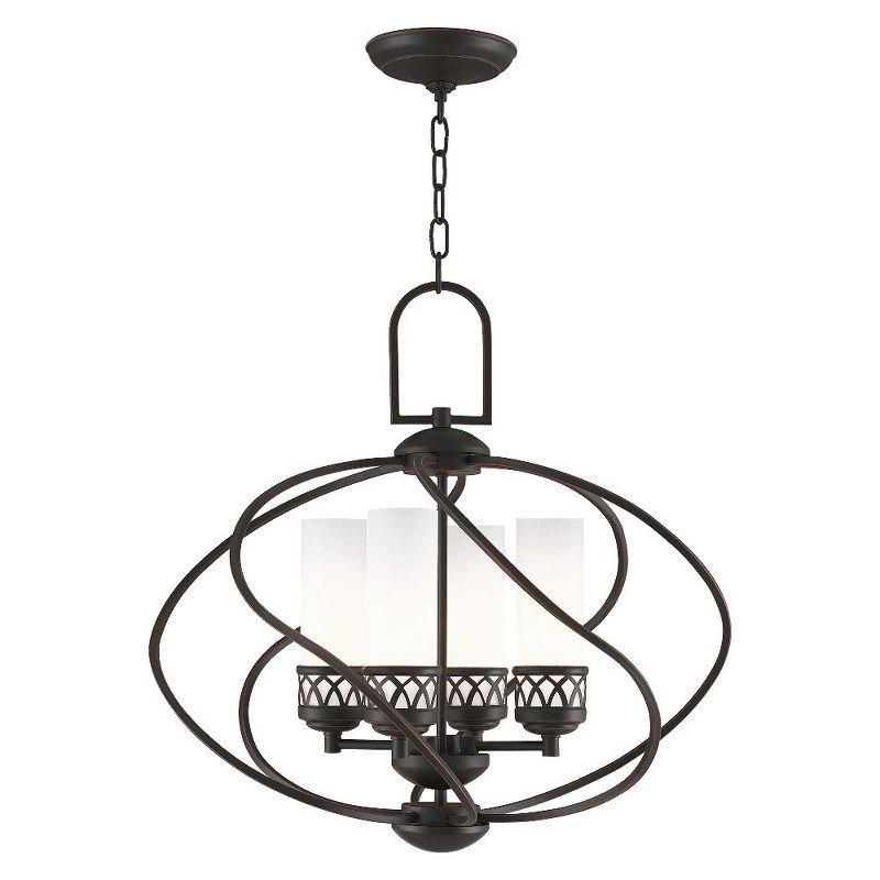 Olde Bronze 4-Light Chandelier with Satin White Glass