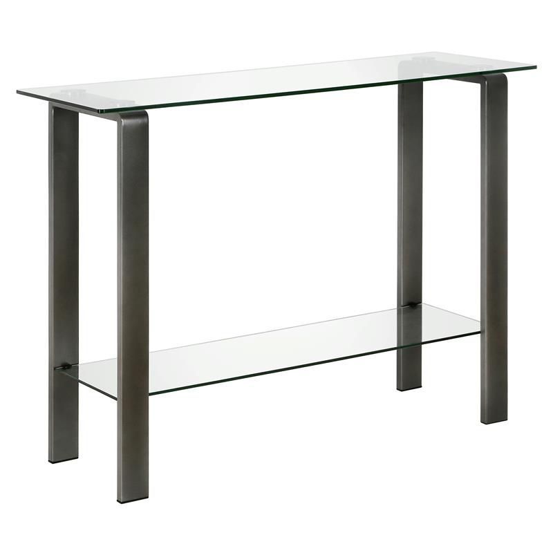 Asta 42'' Gunmetal Gray Glass Console Table with Storage