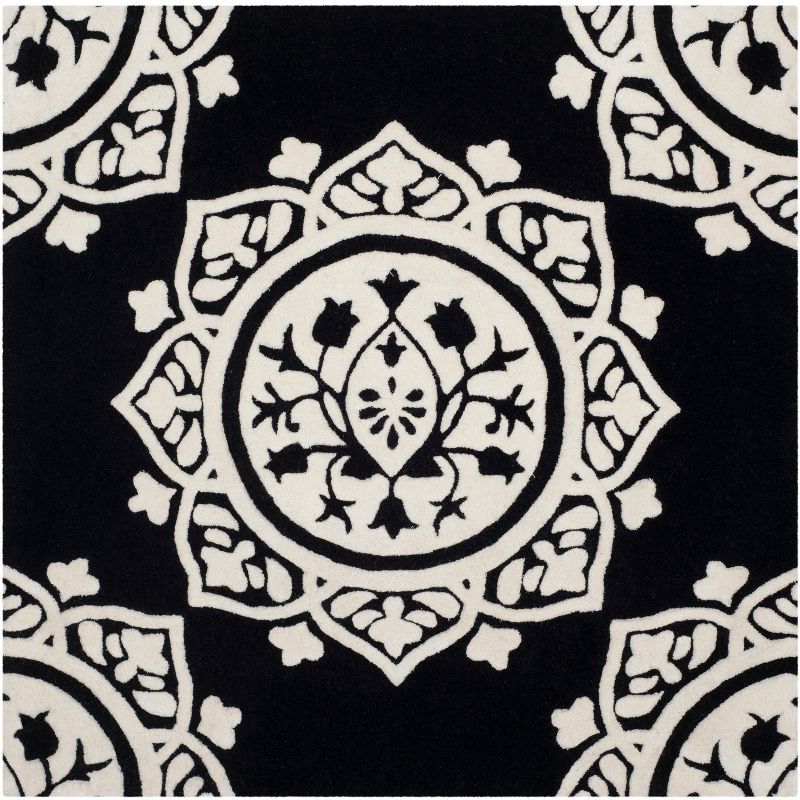 Bella Black and Ivory Hand-Tufted Wool Square Area Rug