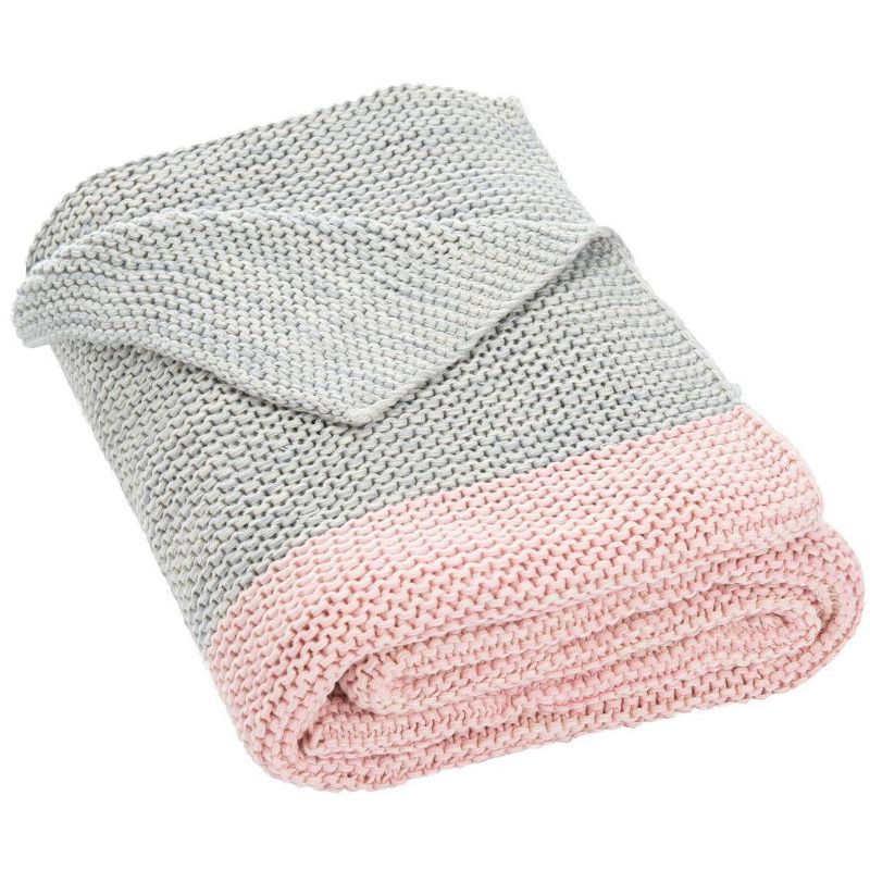 Elowen 24" x 17" Pink and Grey Knitted Cotton Throw