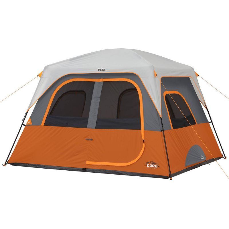 Orange 6-Person Cabin Tent with Carry Bag and Vestibule