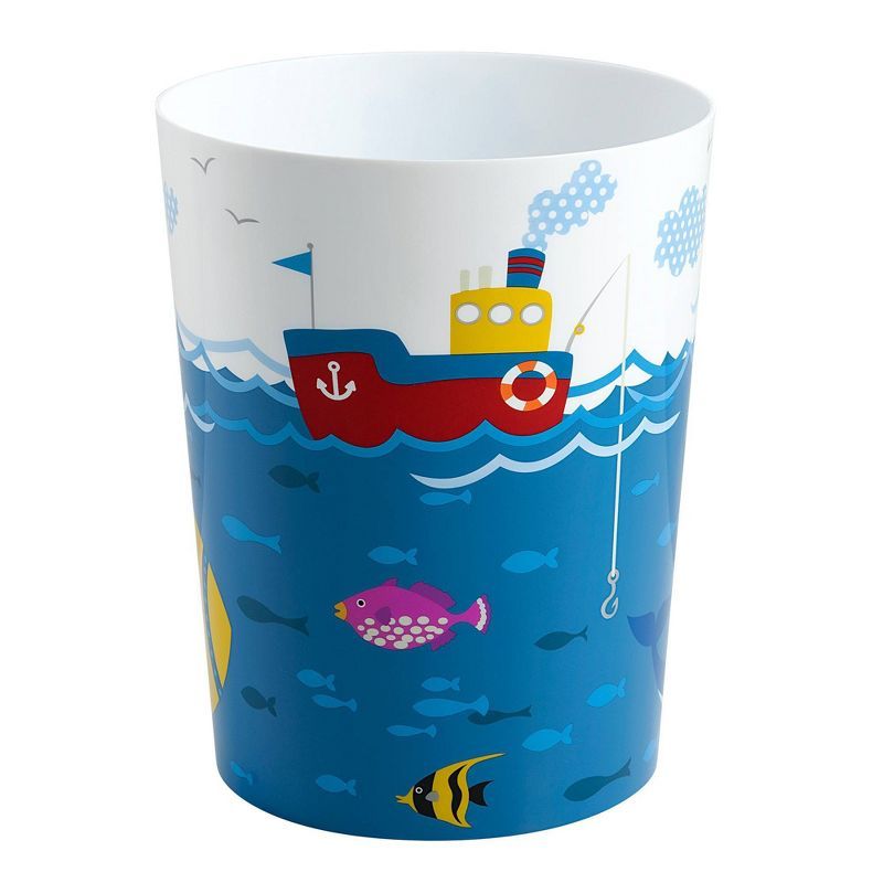 Blue Plastic Nautical Adventure Kids' Wastebasket