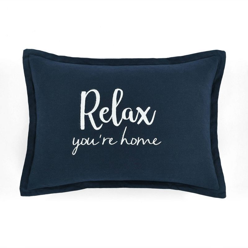 Cozy Navy 13" x 20" Embroidered Cotton Lumbar Throw Pillow Cover