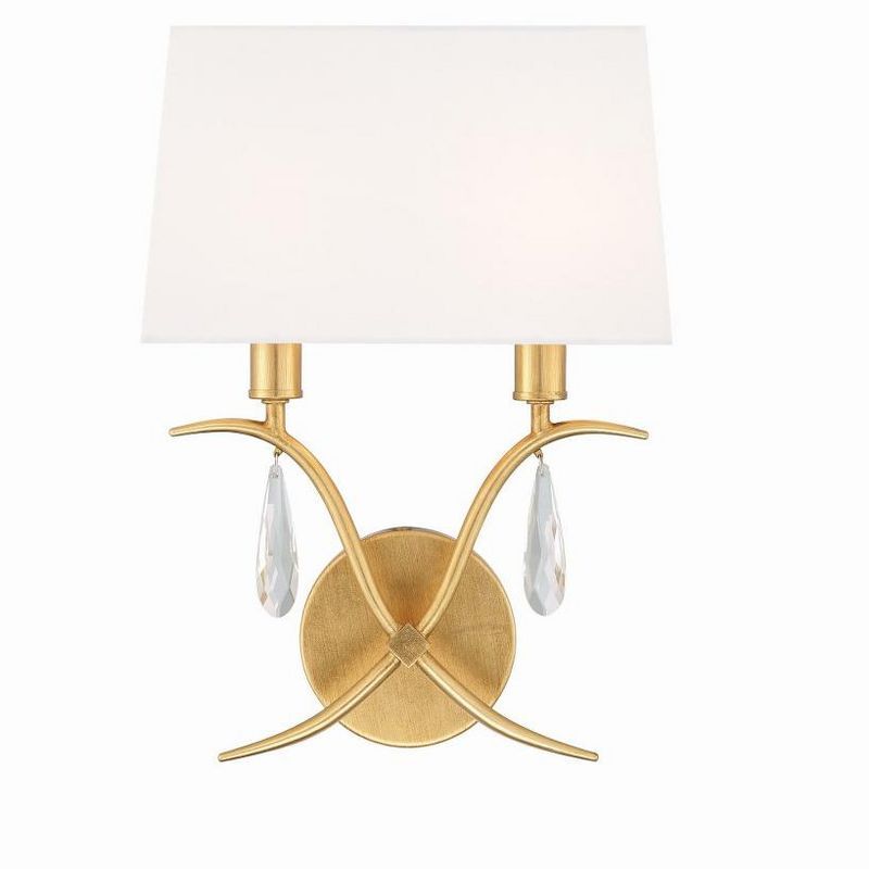 Antique Gold 2-Light Sconce with White Silk Shade