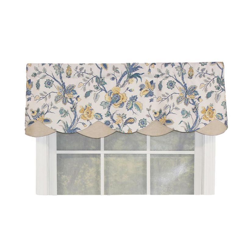 Floral Scalloped Rod Pocket Valance with Contrast Bottom