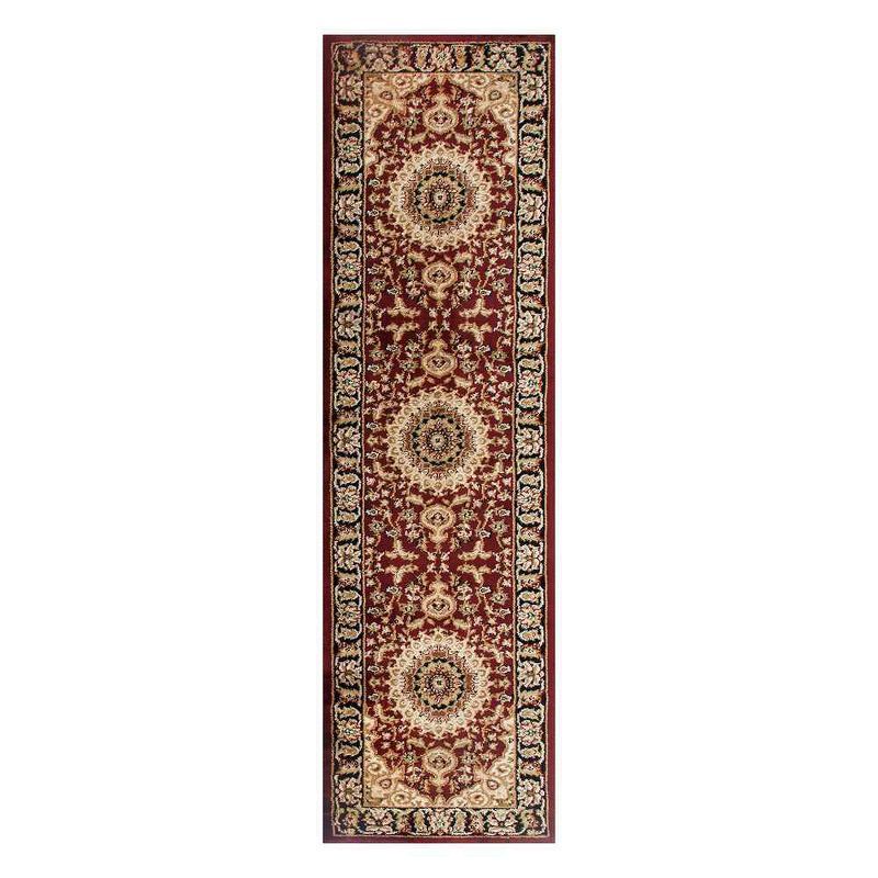 Burgundy Synthetic Medallion Washable Runner Rug 2' x 10'