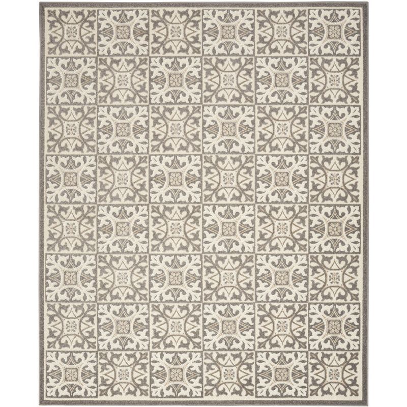 Ivory Grey Geometric 6' x 9' Easy-Care Synthetic Area Rug